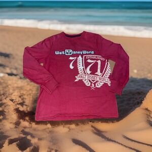 Vintage Style Walt Disney World 71 Men's S Red Long Sleeve Tee Textured Appliqué
